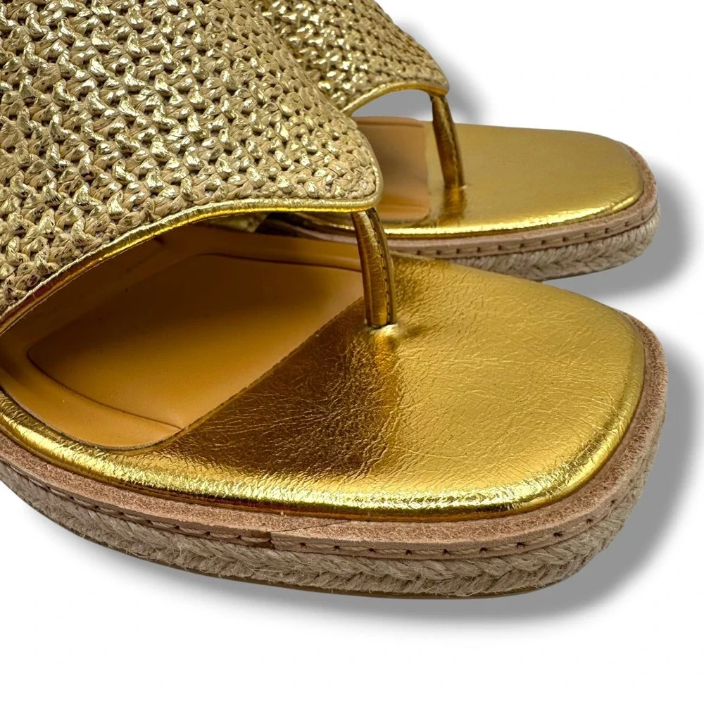 Sarto by Franco Sarto Ferrara2 Gold‎ Metallic Espadrille Block Heel Sandals 8.5M